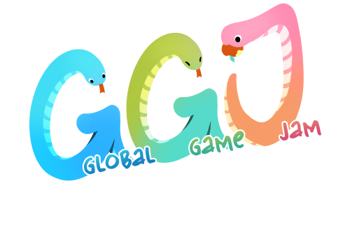 GGJ HK 2025 Logo: 3 snakes curved like the letters G, G, and J, with the J-snake biting an apple in its mouth